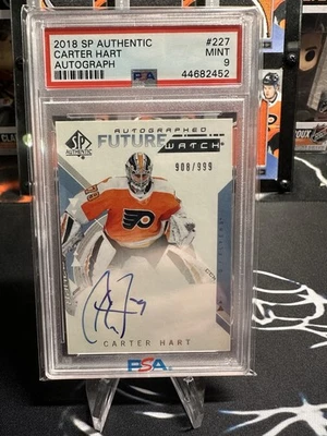 2018 SP AUTHENTIC #227 CARTER HART RC FUTURE WATCH AUTO ROOKIE /999 PSA 9 - Image 1 of 2
