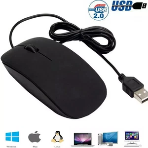 Wired USB Optical Mouse For Pc Acer Laptop Computer Scroll Wheel Black Mice UK - Picture 1 of 9