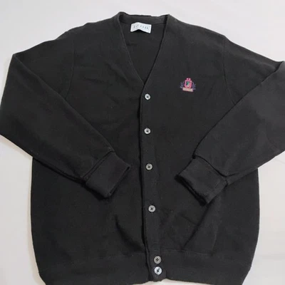 Vintage Izod Sweater Logo Men's Large Black Button Up Grandpa Style Cardigan  - Image 1 of 4