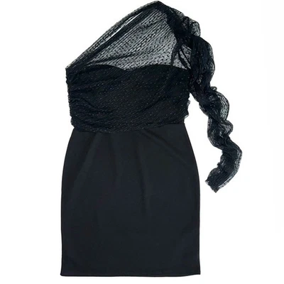 Mini vestido Asos preto manga única malha Dobby tamanho 10 novo com etiquetas - Imagem 1 de 4