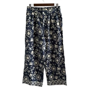 C&C California Linen Wide Leg Pants Sz Small Shells Tropical Beach Blue Coastal - Picture 1 of 10