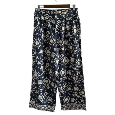 C&C California Linen Wide Leg Pants Sz Small Shells Tropical Beach Blue Coastal - Image 1 of 4