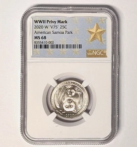 2020 W 'V75' 25C American Samoa Park NGC MS 68 V75 Privy Mark MS68 - 002 - Picture 1 of 2