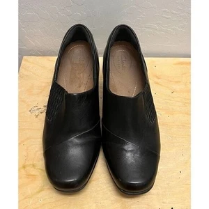 Clarks Artisan schwarze Leder-Halbschuhe mit Absatz Slipper bequeme elegante Schuhe - Bild 1 von 6