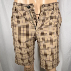 Volcom Men’s 30W Beige Brown Plaid “Vahn” Flat Front Casual Chino Skate Shorts - Picture 1 of 9