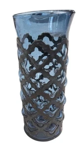 Vintage MCM Felipe Derflingher Caged Art Glass Brutalist HIghball Tumbler Blue - Picture 1 of 13