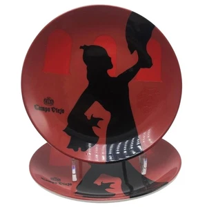 Campo Viejo Snack Appetizer Dessert 2 Plates 6" Red w/ Dancer Black Silhouette - Picture 1 of 3