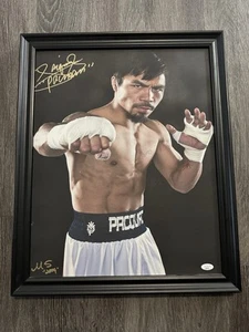 Auténtica foto enmarcada en lienzo firmada autografiada por Manny Pac-Man Pacquiao JSA - Imagen 1 de 8