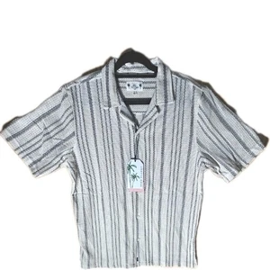 Free Planet Men’s Lost in Paradise Cream Black Button Down Shirt Large NWT - Picture 1 of 6