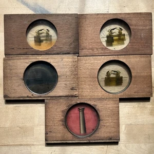Antikes magisches Laternen-Dia-Set - biblische Bundeslade - Glas Holz - Q3 - Bild 1 von 18