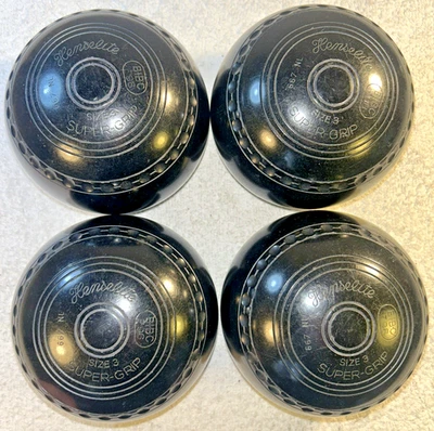 HENSELITE Super Grip Lawn Bowls Size 3 Set Of 4 Black & Drakes Pride Carry Sling - image 1 of 4