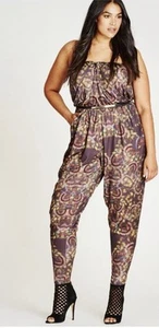City Chic Jumpsuit Size Small Blurred Dream Belted Stretchy Jumpsuit Pockets - Picture 1 of 12