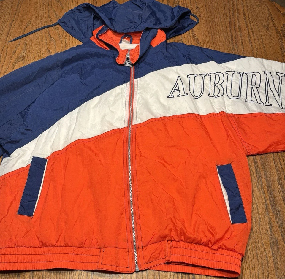 复古 Auburn 风衣带帽 Blockletter 拼色 XL 码 — 第 1/4 张图片