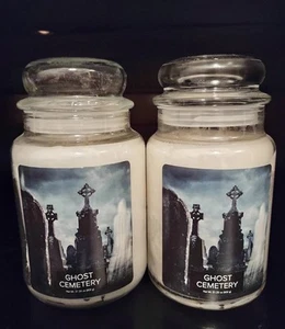 Village Candle (2) GHOST CEMETERY Large Jar Candle Two Wicks HALLOWEEN! - Picture 1 of 3