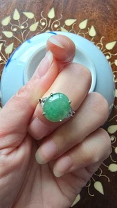 Genuine Bright Green 6.2ct Jadeite Jade (Type A) 925 Silver Ring SIZE Adjustable - Picture 1 of 11