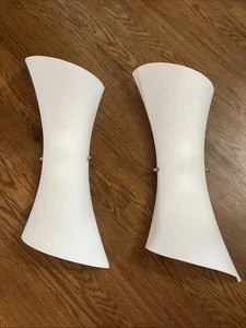 2-Light Satin White Nickel Lot 2 Ultra Modern Glass Wall Sconces Art Deco Large - Picture 1 of 21