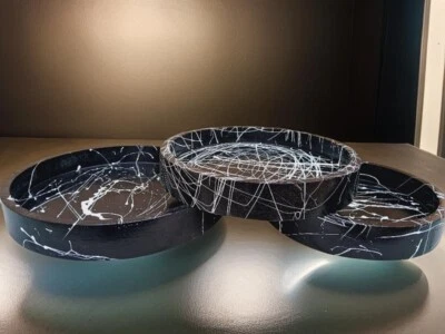 装饰性餐饮木制 3 件套餐盘套装优雅黑色派对拼盘 — 第 1/4 张图片