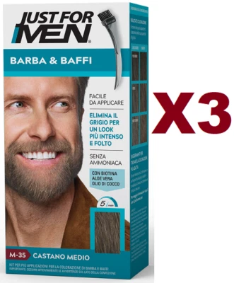 3PZ JUST FOR MEN BARBA & BAFFI CASTANO MEDIO ELIMINA IL GRIGIO COLORANTE M-35 - Imagen 1 de 4