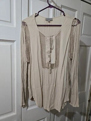 Joseph A Split Neck Long Sleeve Peasant Boho Style Blouse Size Large - Изображение 1 из 4