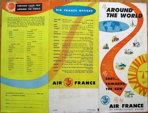 "Folleto de viaje de aerolínea de Air France década de 1950: ""Vuela alrededor del mundo"" - Imagen 1 de 1