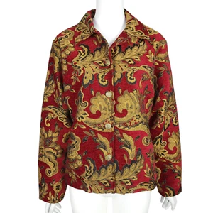 Chaqueta Para Mujer CAROL ANDERSON Vintage L Rojo Brocado Tapiz Desplazamiento Abotonada - Imagen 1 de 13