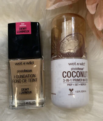 Wet n Wild Photo Focus Dewy Foundation Color Medium & 3in1 Primer Water Coconut - Image 1 of 4