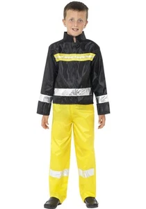 Boys Firefighter Costume Fire Fighter Man Fireman Outfit Halloween Kids Childs  - Picture 1 of 3