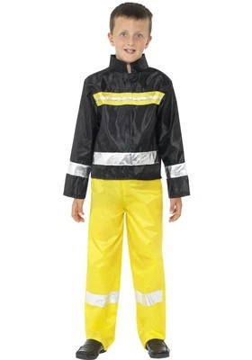 Boys Firefighter Costume Fire Fighter Man Fireman Outfit Halloween Kids Childs  - Image 1 of 3