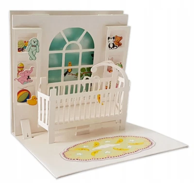 Baby Crib, Baby Shower Greeting Card, 3D Pop Up Card, NEW w/Envelope - Image 1 of 2