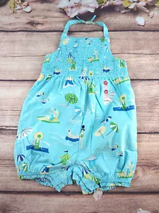 Vintage Gymboree Pool Party blau Schwimmen Druck Strampler Shortall Baby Mädchen 3T Neu mit Etikett - Bild 1 von 6