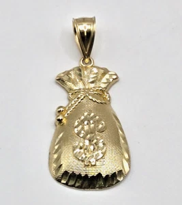 Colgante/dije de bolsa de dinero de oro amarillo de 10 quilates - Imagen 1 de 7