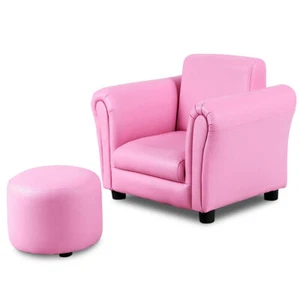 Kids Single Armrest Couch Sofa with Ottoman - Color: Pink - Picture 1 of 6