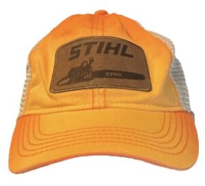 Vintage Stihl Trucker Hat Cap Snap Back Orange w/ Brown Patch USA Farm 80s