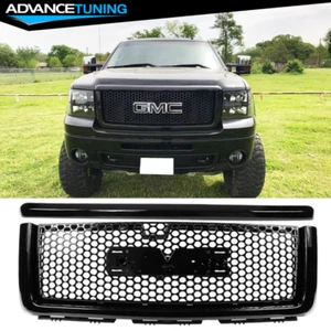 Fits 07-13 GMC Sierra 1500 Denali Gloss Black Front Upper Grille + Hood Molding - Picture 1 of 7