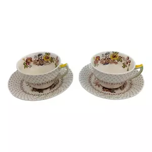 Set of 2 Royal Doulton GRANTHAM Teacup Saucer England Vintage Brown Transferware - Picture 1 of 13