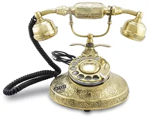 Antique Téléphone Brillant Laiton Vieux Rotatif Cadran Bureau Décor Maison - Photo 1/6