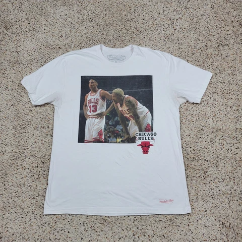 Chicago Bulls Shirt Mens XL White Mitchell Ness Basketball Rodman Pippen NBA A4* Cover