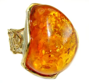 Giant natural Baltic Amber 2 tones .925 Sterling Silver handcrafted ring; size: - Picture 1 of 4