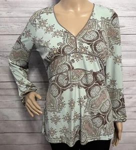 Vintage 90s JH Collectibles Peasant Blouse Small Teal Blue Brown Bohemian Floral - Picture 1 of 13