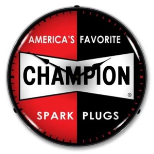 Retro Nostalgic Champion Spark Plugs LED Lighted Man Cave Game Room Wall Clock - Picture 1 of 4