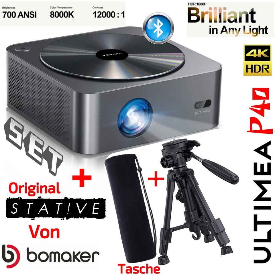 Ultimea Apollo P40 Beamer 4K Unterstützt 700 ANSI-Lumen mit Bomaker Stativ - Bild 1 von 4