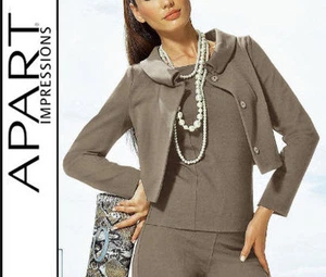 NUEVO WOW! CHAQUETA CORTA JERSEY DE DISEÑO con CUELLO ABATIDO 32 APART taupe 99€ *515785 - Imagen 1 de 4