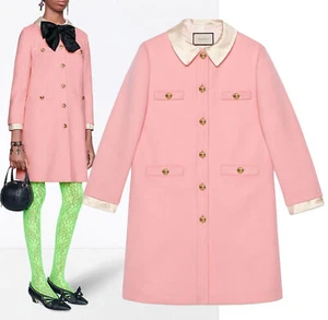 GUCCI COAT PINK ROSE WOOL REMOVABLE BOW CUFFS COLLAR JACKET $3,980 IT 44 US 8 - Picture 1 of 19