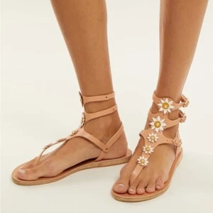 Ancient Greek Sandals Fabrizio Viti Neutral Floral Leather Sandals Size 42 - Picture 1 of 10