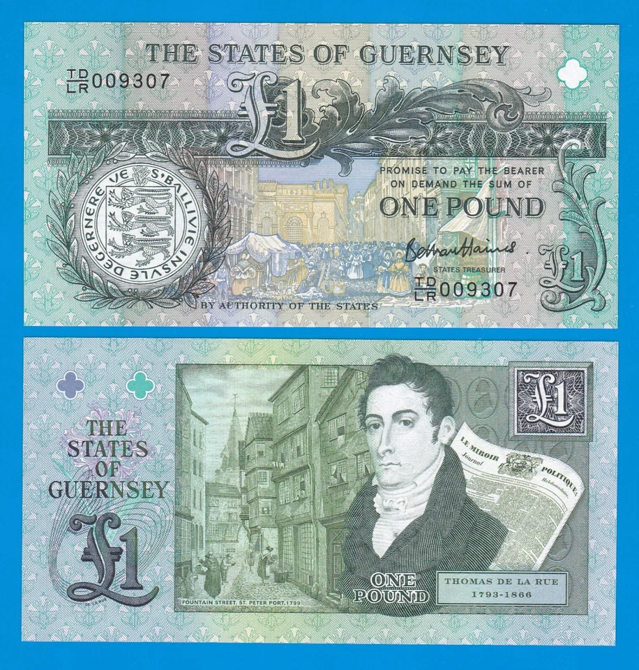 Guernsey 1 libra P 62 UNC 2013 conmemorativo Thomas De La Rue, signo B. Haines Foto 1 de 1