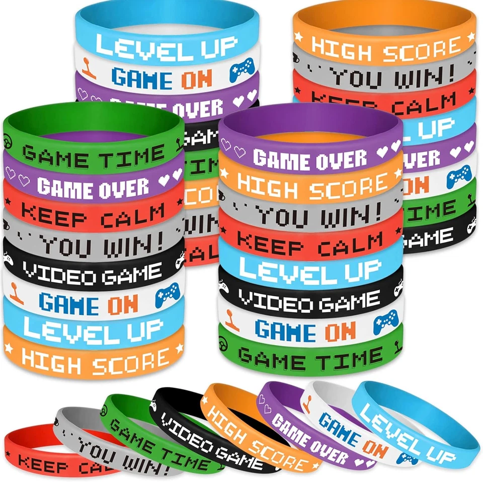 32 Pieces Video Game Rubber Wristband Colored Bracelets for Game Theme Party Kid - Image 1 of 4