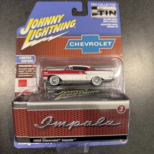 1958 Chevy Impala Red New Johnny Lightning Collectors Tin 1:64 Scale - Picture 1 of 6