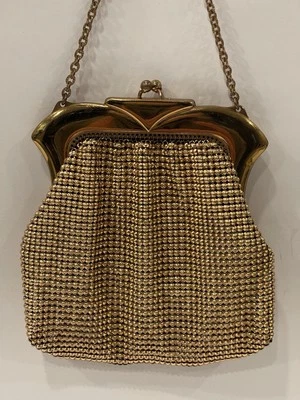 Vintage 1940s Whiting&Davis Gold Mesh Kisslock Evening Bag Cocktail ART DECO USA - Image 1 of 4