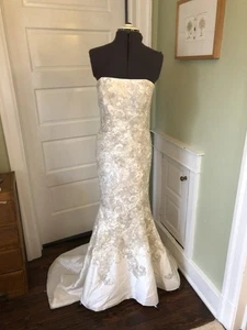 Oleg Cassini Ivory w/ Metallic Lace and Beading Strapless Trumpet Wedding Gown 6 - Picture 1 of 10