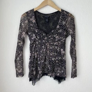 NY&C S Babydoll Top Whimsigoth Y2K 90s Fairy Grunge Long Sleeve Asymmetric Hem - Picture 1 of 5